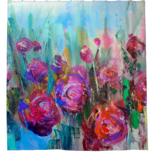 Peony-bloeiende struiken, moderne schilderijen, ol douchegordijn