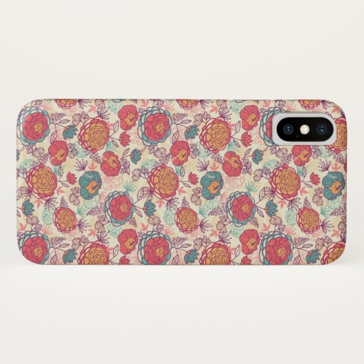 Peony-bloemen en -bladeren Case-Mate iPhone case (Achterkant (horizontaal))