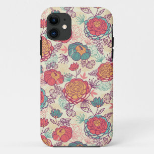 Peony-bloemen en -bladeren iPhone 11 hoesje