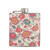 Peony-bloemen en -bladeren heupfles (Voorkant)