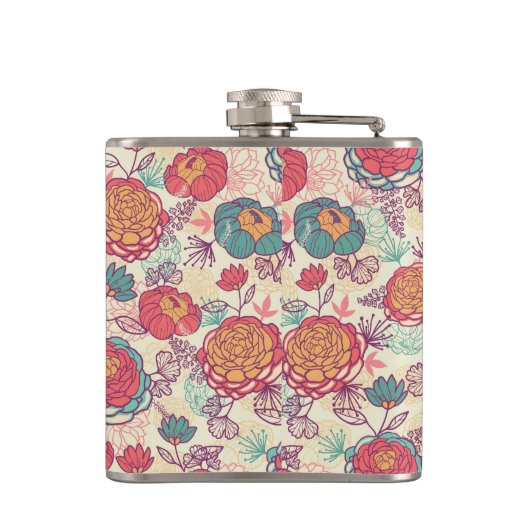 Peony-bloemen en -bladeren heupfles (Achterkant)