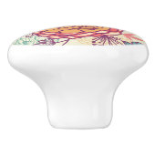 Peony-bloemen en -bladeren keramische knop (Zijkant)