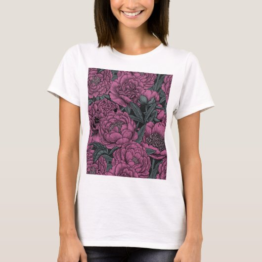 Peony-bloemen en -moten T-Shirt (Voorkant)