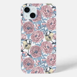 Peony bloemen en vogels Hoesje-Mate iPhone case