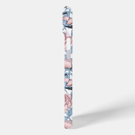 Peony bloemen en vogels Hoesje-Mate iPhone case (Achterkant / Links)