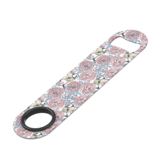 Peony-bloemen en -vogels speed flessenopener (Voorkant Gekanteld)