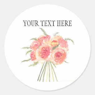 Peony bloemen pastel Waterverf rustige bruiloft Ronde Sticker