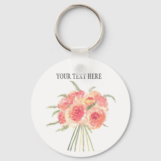 Peony bloemen pastel Waterverf rustige bruiloft Sleutelhanger (Voorkant)