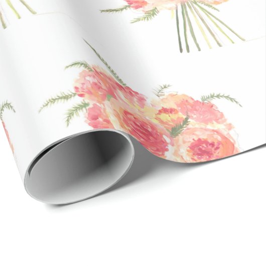 Peony bloemen pastel Waterverf rustige bruiloft Wr Cadeaupapier (Rol Hoek)