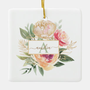 Peony Bloom monogram naam Ceramic Decoration Keramisch Ornament