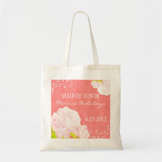 Peony Blossom Coral Wedding Maid of Honor Gift Tote Bag (Voorkant)