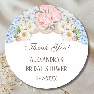 Peony Blue Hydrangea Vrijgezellenfeest Dank u Ronde Sticker