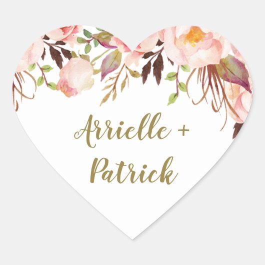 Peony Blush rose et Gold Wedding Favor Stickers (Devant)