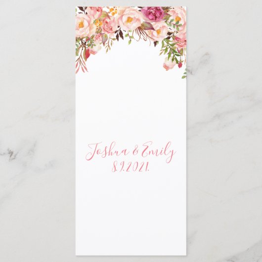 Peony Boho Pink Floral Wedding Menu (Achterkant)
