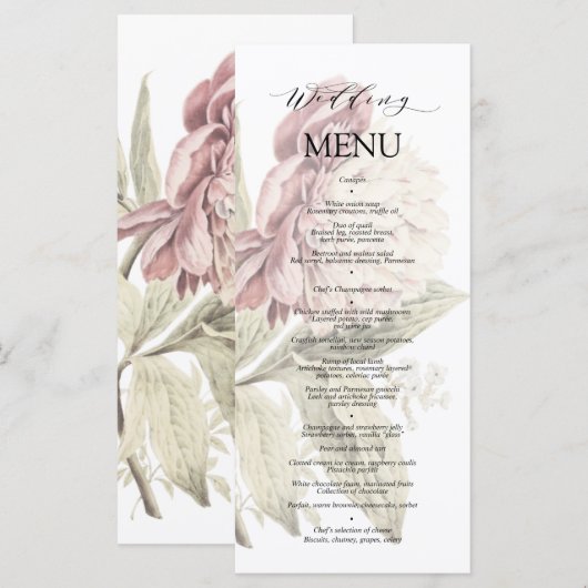  Peony Botanical Fine Art Wedding Menu (Voorkant / Achterkant)