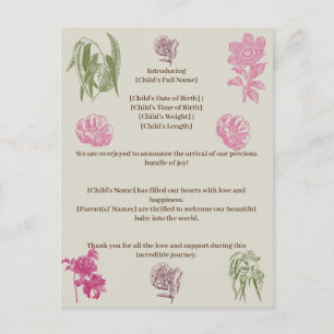 Peony Botanique Eucalyptus Girl Faire-part de nais
