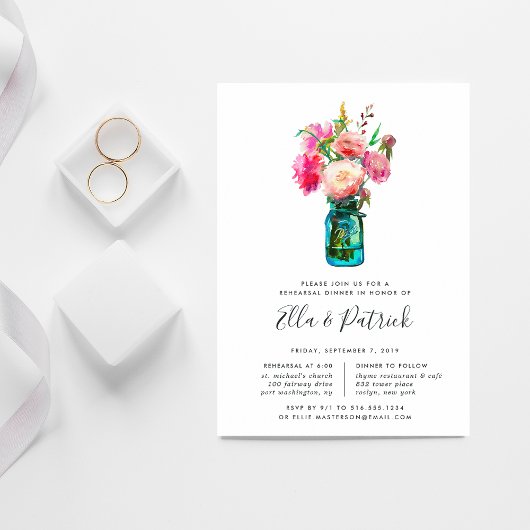 Peony Bouquet Rehearsal Dinner Invitation Kaart