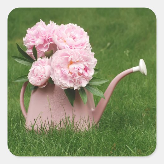 Peony Bouquet Vierkante Sticker (Voorkant)