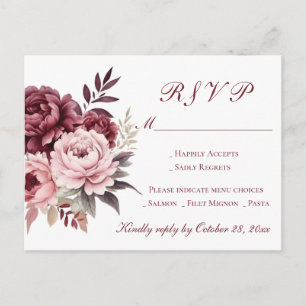 Peony Bourgondië Waterverf Bloemen Huwelijk RSVP Uitnodiging Briefkaart