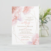 Peony bruiloft blush waterverf floral kaart (Staand voorkant)