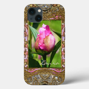 Peony Bud Elegant Floral Monogram iPhone 13 Hoesje