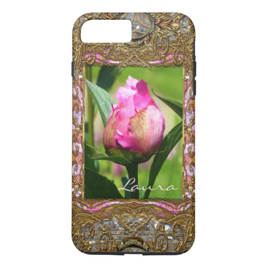 Peony Bud Monogram Girly VII Case-Mate iPhone Case (Achterkant)