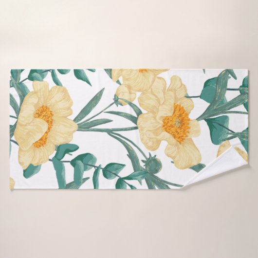 Peony Claire de Lune plants seamless pattern. Hand Badhanddoek (Badhanddoek)