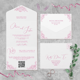 Peony Elegance Wedding All In One Uitnodiging