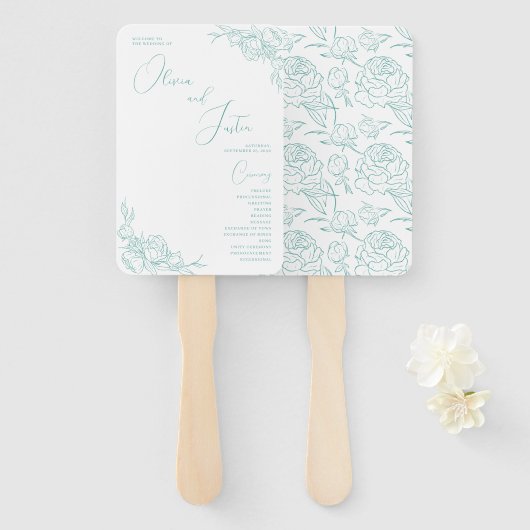 Peony Elegance Wedding Programma Handwaaier (Voorkant en achterkant)