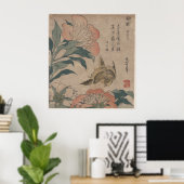 Peony en Canarische Eilanden door Katsushika Hokus Poster (Thuiskantoor)