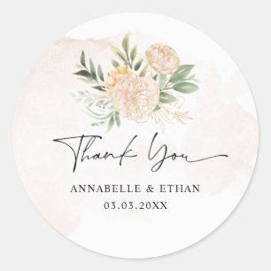 Peony en Gold Bloom Hartelijk dank Ronde Sticker