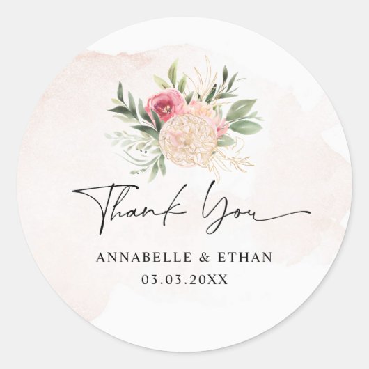 Peony en Gold Bloom Hartelijk dank Ronde Sticker (Voorkant)