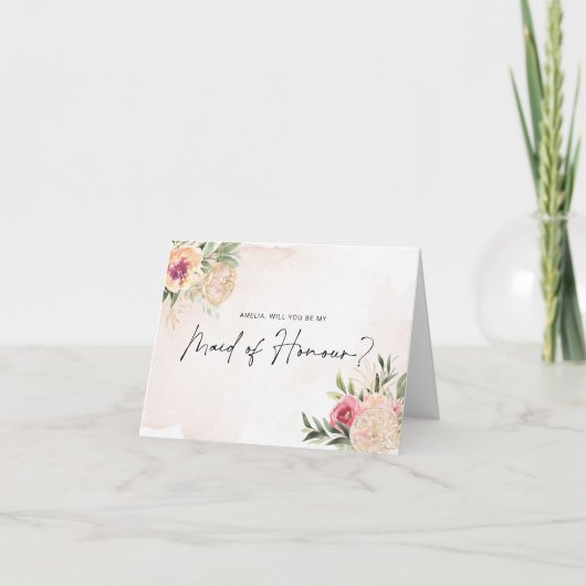Peony en Gold Bloom Maid of Honor Card Kaart (Voorkant)