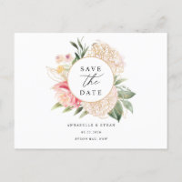Peony en Gold Flowers Sla de datum-Briefkaart op