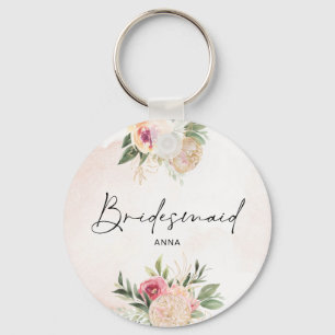 Peony en Gold Foil Bloom Bridesmaid Key Ring Sleutelhanger