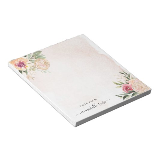 Peony en Gold Foil Bloom Notepad Notitieblok (Schuin)