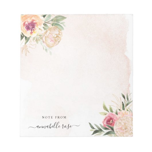 Peony en Gold Foil Bloom Notepad Notitieblok (Voorkant)