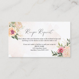 Peony en Gold Foil Flowers Recipe Request Card Visitekaartje