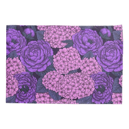 Peony en hydrangea in roze en violet kussensloop (Achterkant)