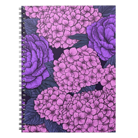 Peony en hydrangea in roze en violet notitieboek (Voorkant)
