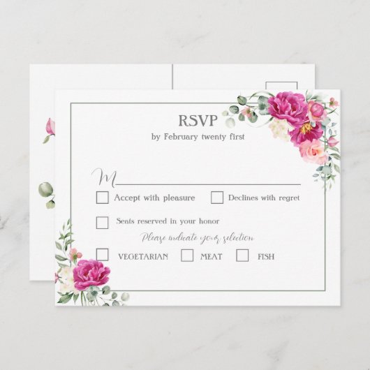 Peony en Roos Greenery RSVP Briefkaart (Voorkant / Achterkant)