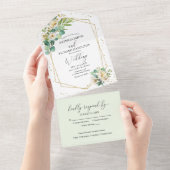 Peony Eucalyptus Floral Geometric Wedding All In One Uitnodiging (Afscheurbaar)