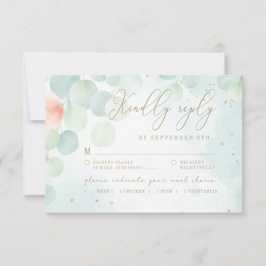 Peony Eucalyptus Greenery Monogram Meal Choice RSVP Kaartje (Voorkant)