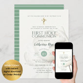 PEONY First Holy Communion Invitation SAGE