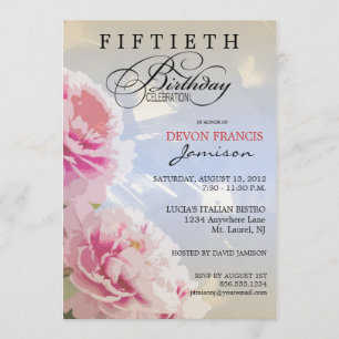 Peony Floral 50e anniversaire Invitation Blue