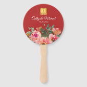 Peony floral dubbel geluk Chinese bruiloft rood Handwaaier (Voorkant)