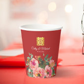 Peony floral dubbel geluk Chinese bruiloft rood Papieren Bekers