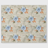Peony Floral Dusty Blue  Script Ephemera Cadeaupapier (Vlak)