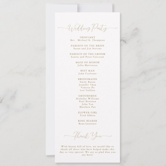 Peony Floral Gold Lace Élégant programme de mariag (Dos)