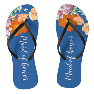 Peony Floral Iets Blue Wedding Maid of Honor Teenslippers